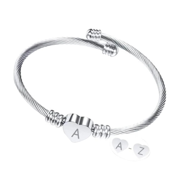 Hjerteformet bogstav A vedhæng armbånd kvinder piger titan stål justerbar elegant armbånd stål farve
