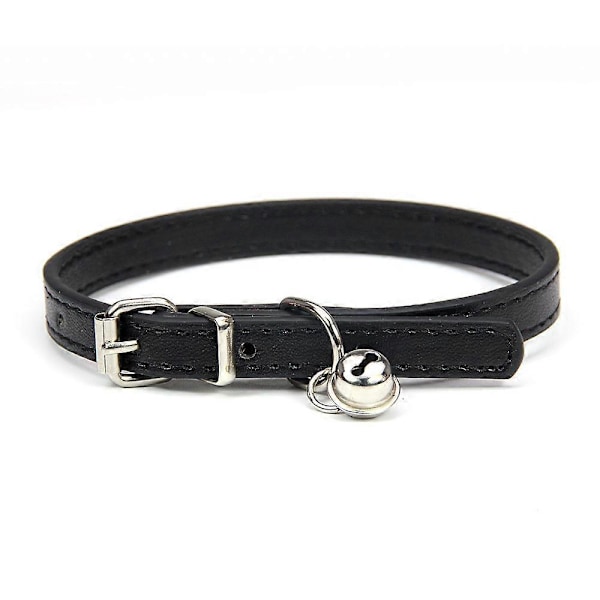 Svarta läderhalsband för katter, valpar, justerbara 20-27 cm