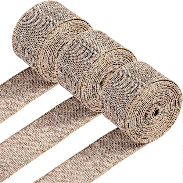 3 ruller kantbånd med ståltråd 30 yards x 1 tomme naturligt jutebånd vintagebånd rustikt bondegårds-håndværksbånd
