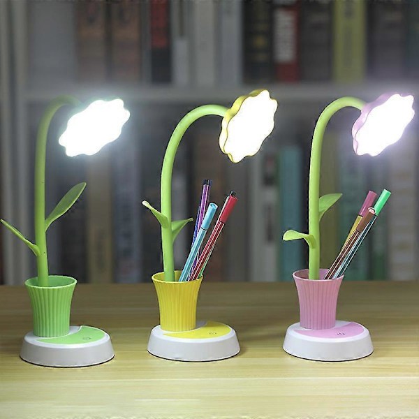 Børne Skrivebordslampe, LED Skrivebordslampe, Dæmpbar Sengelampe med Touch Sensor, Øjenlæselampe med Penneholder, Børn Genopladelig USB Bordlampe (Gul)