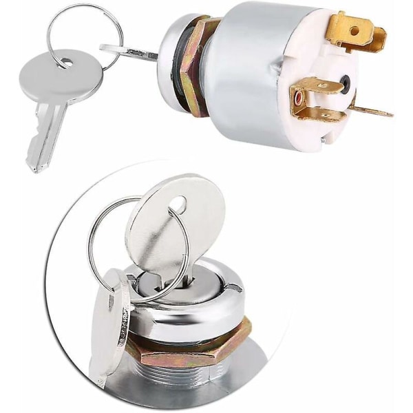 Universal 3-positions 12V motorstartständningsknapp med silvernyckelkontroll