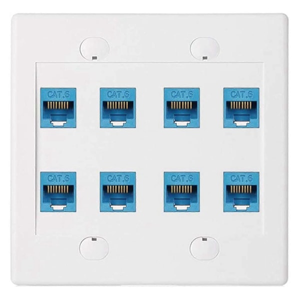 Ethernet Vägguttag 8 Portar - Dubbel Gang Cat6 RJ45 Keystone Jack Nätverkskabel Frontplatta Hona till Hona