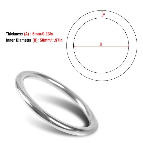 304 rustfrit stål båd marine svejset ring o rund ring poleret cirkel 6*50 mm