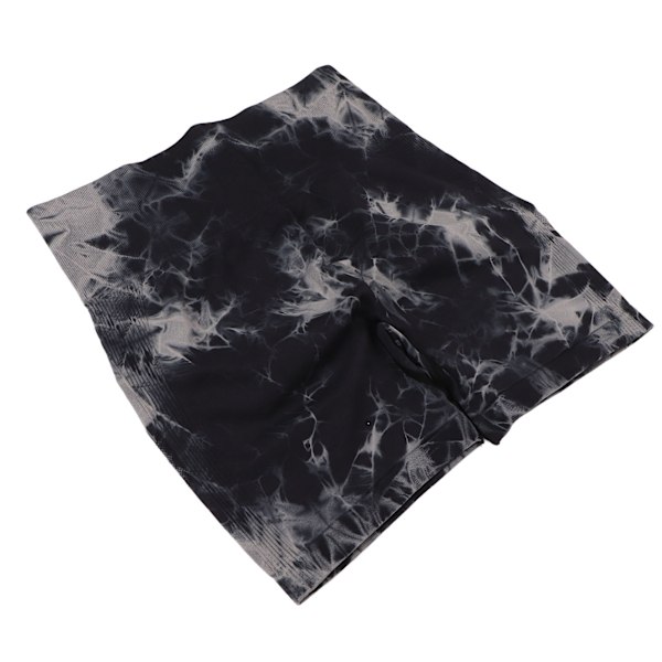 Tie Dye Yoga Shorts Høy Midje Sømløs Svart Hurtigtørkende Myke Biker Shorts for Kvinner M