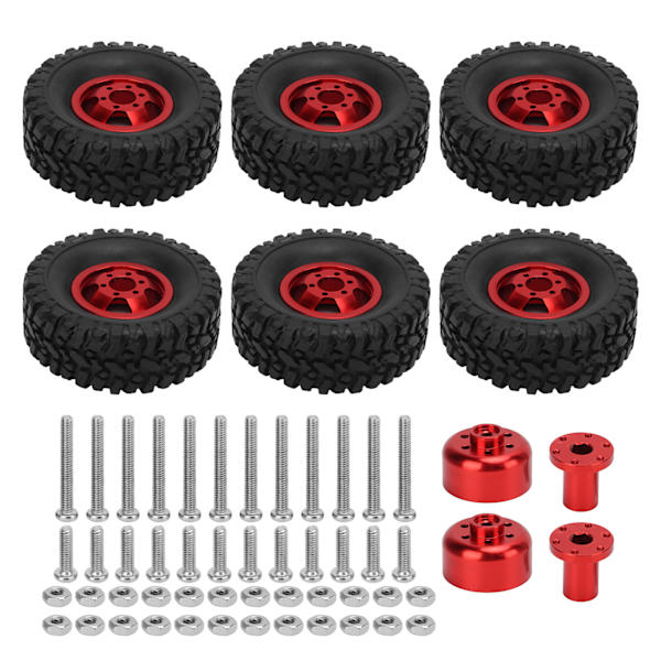 RC-gummihjul med aluminiumsfelgnav for WPL C14 C24 C34 C44 B14 B24 B16 B36 4WD bilmodellRød