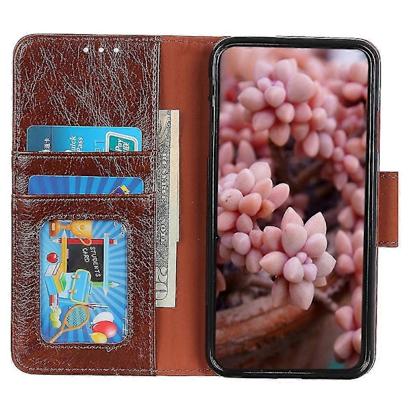 Nappa-pintainen TPU+halkonahkainen lompakkokotelo Nokia G11/G21 - Magneettilukko, jalustatoiminto, punainen