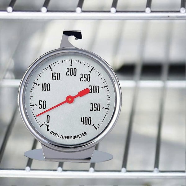 Kjøkkentermometer, rustfritt stål ovnstermometer 400 grader ovn matlagingstermometer med krok for oppheng eller stående i ovnen - 7 x 9 cm