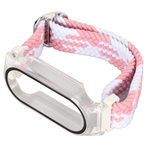 Mjukt nylon flätat watch med case Skärmskyddstillbehör Passar för Mi Band 7 Rosa Vit och transparent case