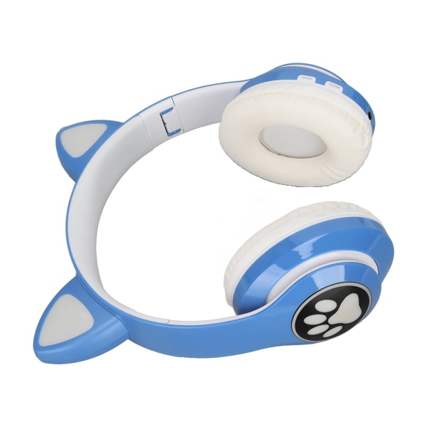 LXB39C barnhörlurar Bluetooth 5.0 hopfällbara trådlösa glödande musik kattöra hörlurar för barn (vattenblå)