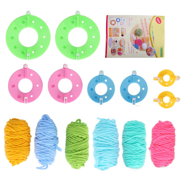 Pompom Maker Kit Färgglada Fluff Ball Weaver DIY 6 Färg Ull Garn Stickning Hantverk Presenter