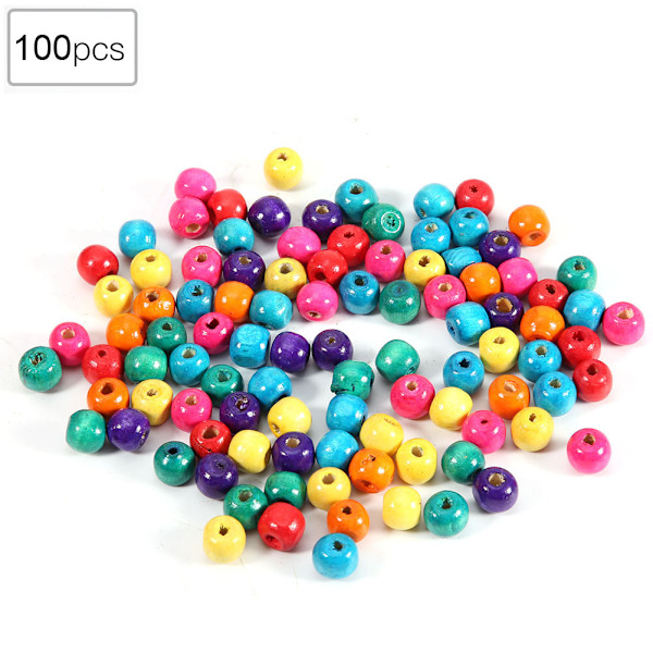Färgglada runda träpärlor DIY Craft Beads Smycketillverkningsmaterial8mm