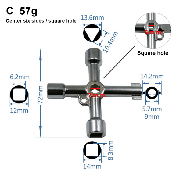 Universell Triangelnyckel Kors 4 Vägs Multikorsnyckel för Gas Elektrisk Hisskåp Mätarskåp