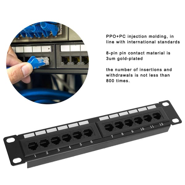 UTP 12-ports kabelrack CAT6 RJ45 Ethernet-netværksdatapatchpanel uden beslag