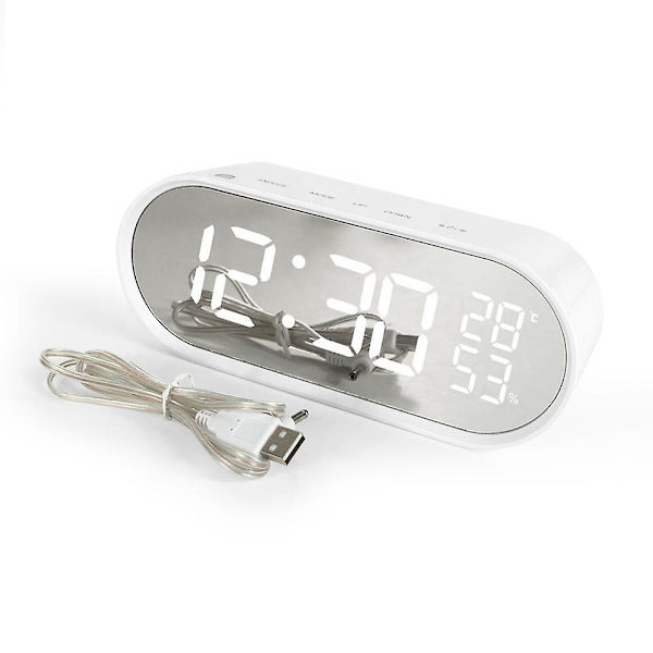 Spegel LED Digital Väckarklocka med Dubbla USB-Laddningsportar för Sovrum, Hemmakontor - Vit