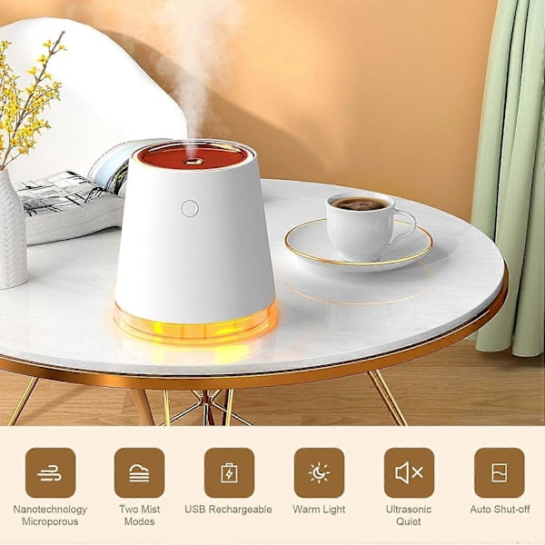 Luftfuktare, 2000mAh Uppladdningsbar Luftfuktare, 500ML Sval Mist Luftfuktare med Nattlampa, Automatisk Avstängning W