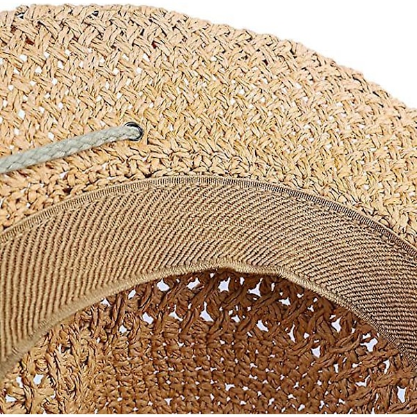 Bredbrättad Cowboyhatt av Halm - Solskydd för Vuxna, Anti-UV Solhatt för Vår/Sommar, Resebadmössa, Western Cowgirl Stil, Buskehatt för Kvinnor