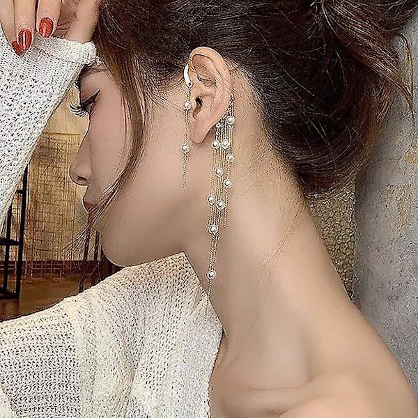 Guld tofs Pearl Wrap Clip-on örhängen för kvinnor och flickor