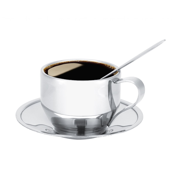Rustfrit stål isoleret kaffekop Dobbeltvægget temælkkrus med tallerken-ske sæt bordservice