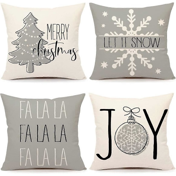Grå Jul Kuddfodral 45x45 cm Set om 4