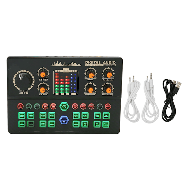Mini ljudmixerbord intelligent brusreducering Bluetooth trådlöst live ljudkort röstväxlare för live streaming svart