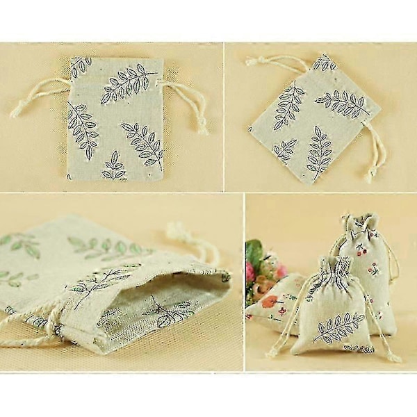 Natur Juteväskor Paket med 20 Bomullsväskor 9 cm x 12 cm Linne Smyckesväskorleaf