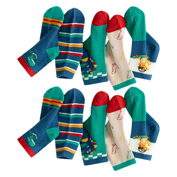 5 par barnsockor söta tecknade dinosaurier barnstrumpor andningsbara mid calf bomullsstrumpor för höst vinter XXL
