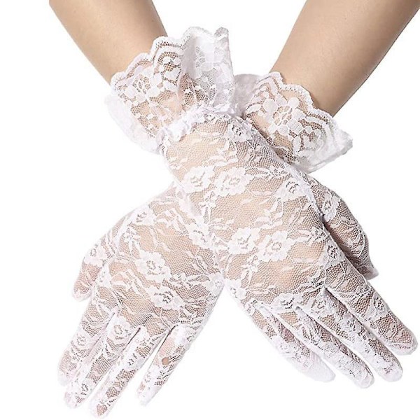 Elegante Hvide Blonder Handsker til Bryllup, Te-Selskab, Cosplay, Kostume