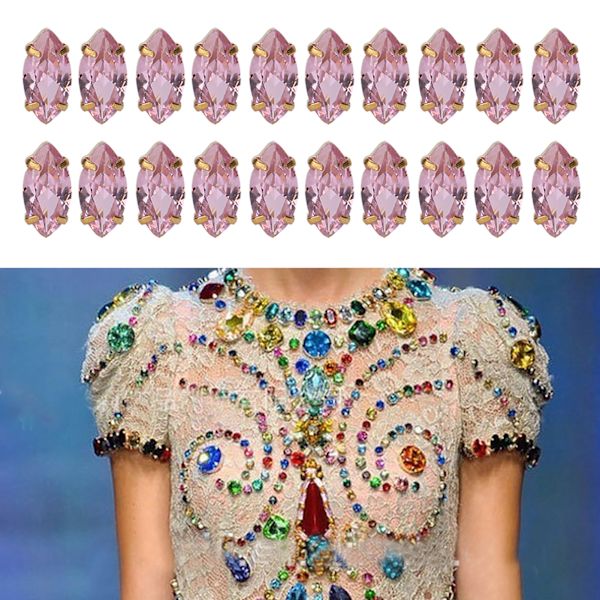 20 st sy zirkon strass gyllene klo DIY klänning kläder tillbehör 5x10mm rosa