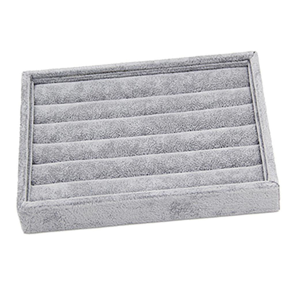 4 x Grå Velvet Stabelbar Smykke Display Bakke Etui til Smykker Ringe Bakke-