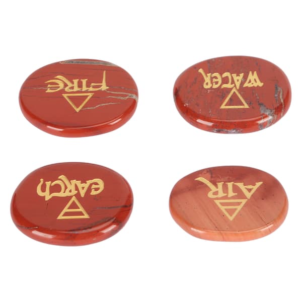 4 Element Blandade Stenar Graverade Triangulära Symboler Jord Luft Eld Vatten Polerade Runstenar för Reiki Kristaller Healing Rödsten