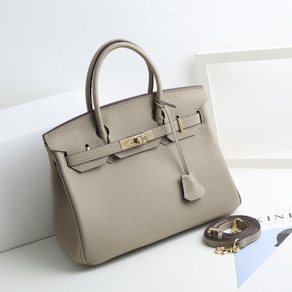 Damer Läder Handväska Första Lagret Ko-Läder Tote Bag Pendlar Crossbody Handväska-Elefantgrå Elephant Gray No. 20 (20x10x15cm)