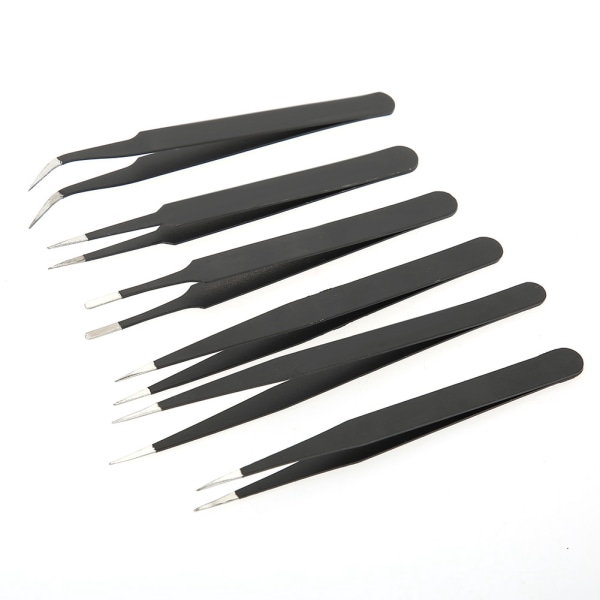 6 STK Antistatisk pinsett Vedlikeholdsverktøy for pinsett i rustfritt stål