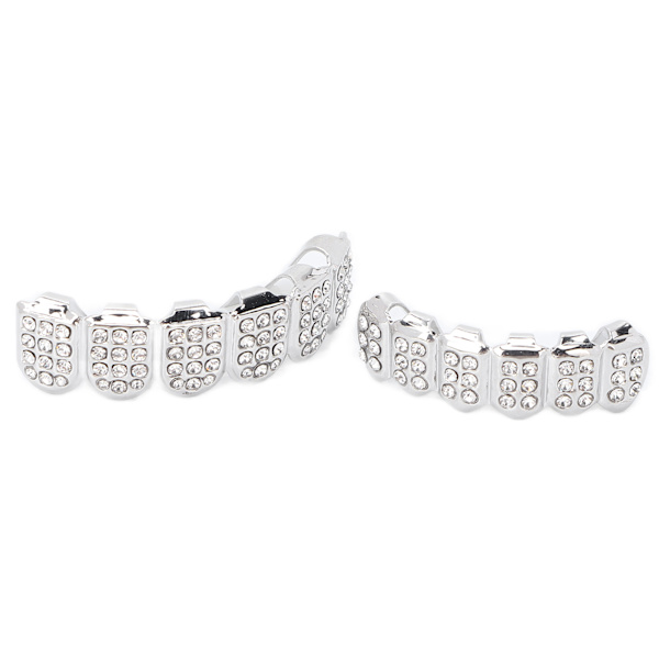 Trendigt guldpläterat hiphop-tandsmyckesset i legering - unisex - accessoarer för rappare - silver