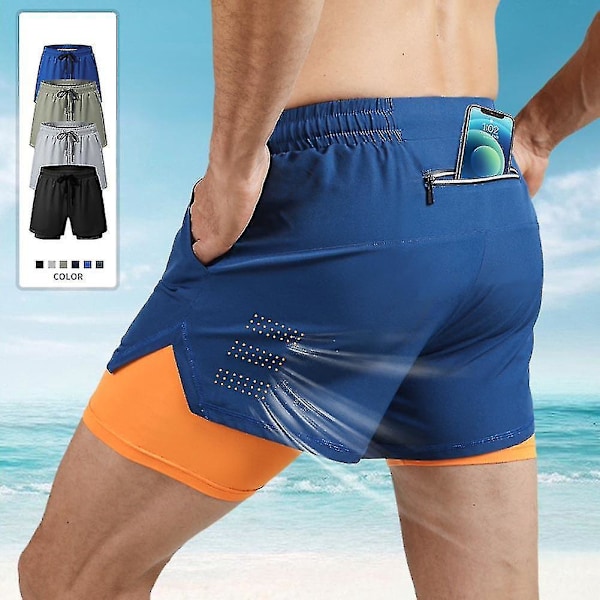 Åndbare hurtigtørrende herreshorts med lynlåslomme M Blå