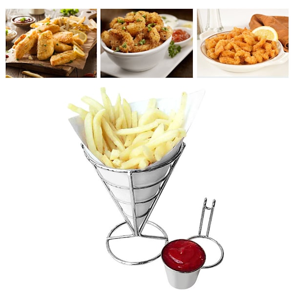 Plettert pommes frites-stativ, buffé-kjegle, snacks-displaystativ, pommes frites-kurver (enkelt kopp)