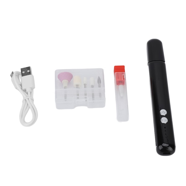 Nagelborrmaskin USB laddning 3 hastigheter Bärbar elektrisk set med ljus för manikyr Pedikyr Svart