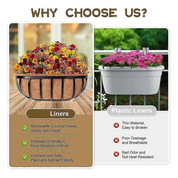 4-pack 24-inch Coco Liners for Troughs, Natural Coconut Liners for Wall Planters, Window Basket, Deck Railing Brown