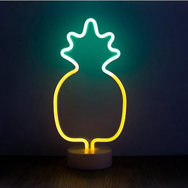 Neon Ananas LED Bordlampe - Grønn og Gul, 16 x 28,5 x 1,4 cm