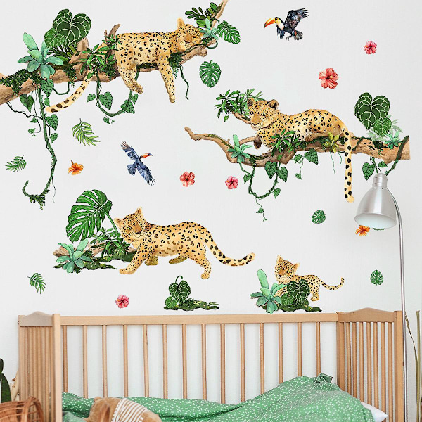 Djungeldjur Väggdekaler Leopard Väggdekal Gepard Safari Väggdekor Barnrum Babyrum Vardagsrum