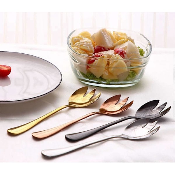 En pakke med 2 stk. salatske og -gaffel salatsæt, salatsæt i rustfrit stål, 19,6 cm salat, sovs, frugt, suppe eller pastaske og