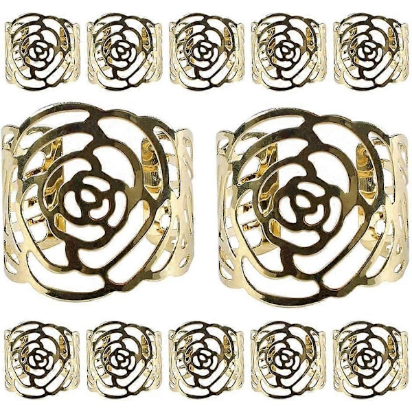 Servietringe, Servietknapper, Servietholder, 12 stk. Udskåret Rose Design Metal Servietholder