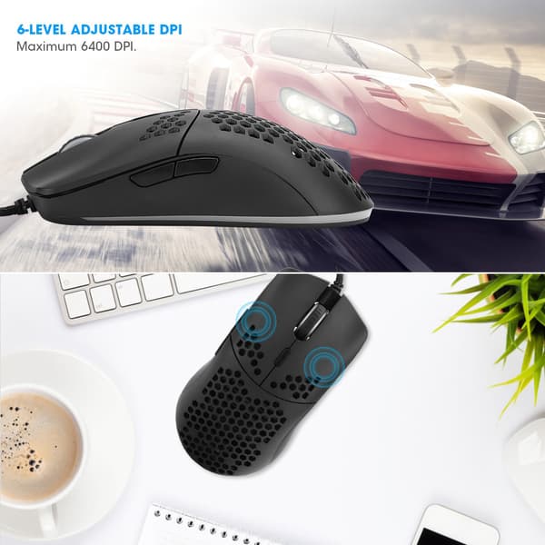 HXSJ J900 Hullmus 6-Key Kablet Gamingmus Makroprogrammering RGB-belysning PC-tilbehør