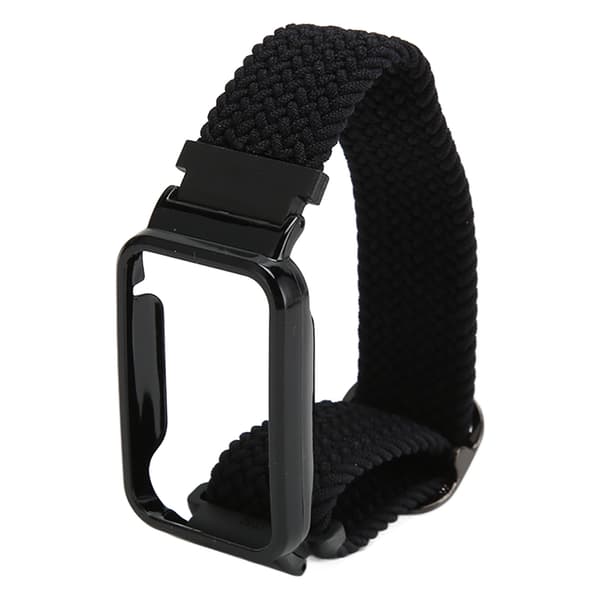 Flätat Loop Armband för Mi Band 7 Pro Justerbart Elastiskt Nylon Loop Armband med Skyddsram Svart Bandfodral
