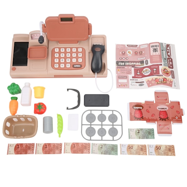 Cash Register Toy Voice Electronic Pretend Play Cashier Calculator Child Educational ToyPink