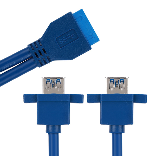 USB3.0 19PIN TIL 2AF frontpanelmontert hovedkortkabel med skruehull (0,3 m)