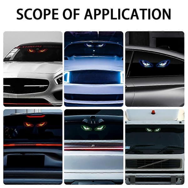 Solar Car Devil Eyes LED Light, Wireless Dynamic Ambient Car Interior Lamp, No Wiring Suction Cup Interior for Truck, Car, SUV