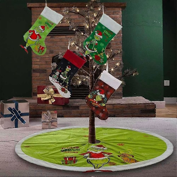 Grinchen Julstrumpor Set om 4 Grinchen Monster Julklappspåse Rolig Jul Hängande vid Spisen för Barn Julgransprydnad
