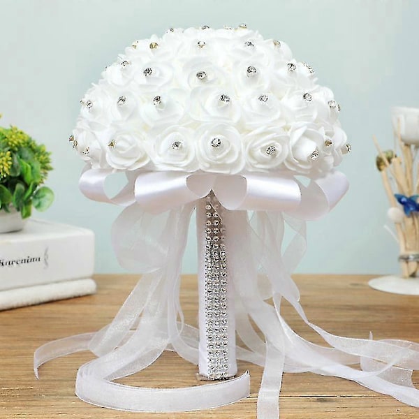 Kunstige bryllupsbuketter håndlagde roseblomster rhinestone brudepike brudebukett