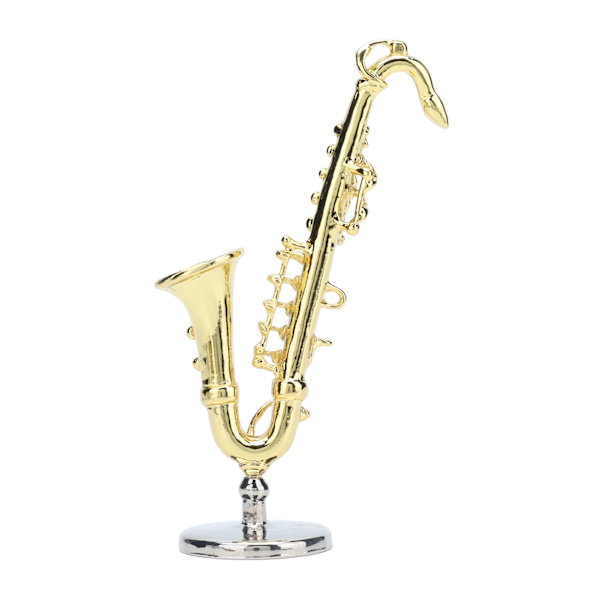 Dukkehus Saksofon Mini 1:6 Levende Utsøkt Miniatyr Musikk Instrumenter med Base for Barn Leker Dekorasjon Gave