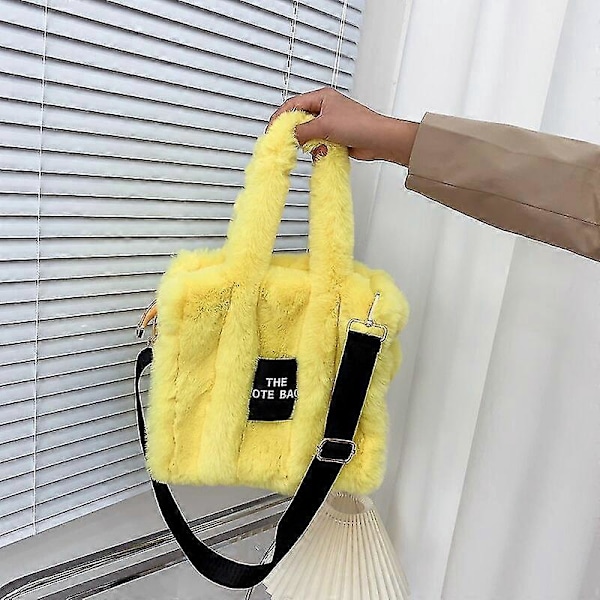 Luksuriøs Designer Faux Fur Tote Taske til Kvinder - Efterår Vinter Plys Skuldertaske Crossbody Tasker Sort